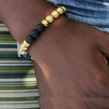 Lava Stone Bead Bracelet with Gold Plated Sterling Silver cast beads. - Alkemi Designs